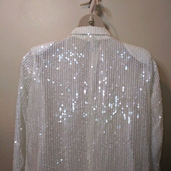Boohoo White Sparkly Sequined Bridal/Special Occasion Coat Jacket - Picture 6 of 10